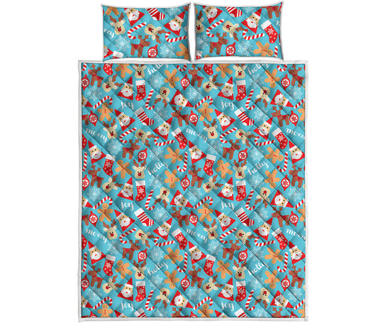 Cute Christmas Elements Pattern Print Quilt Bed Set