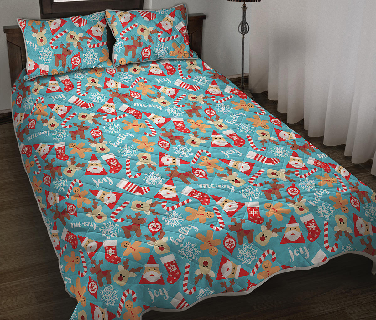 Cute Christmas Elements Pattern Print Quilt Bed Set