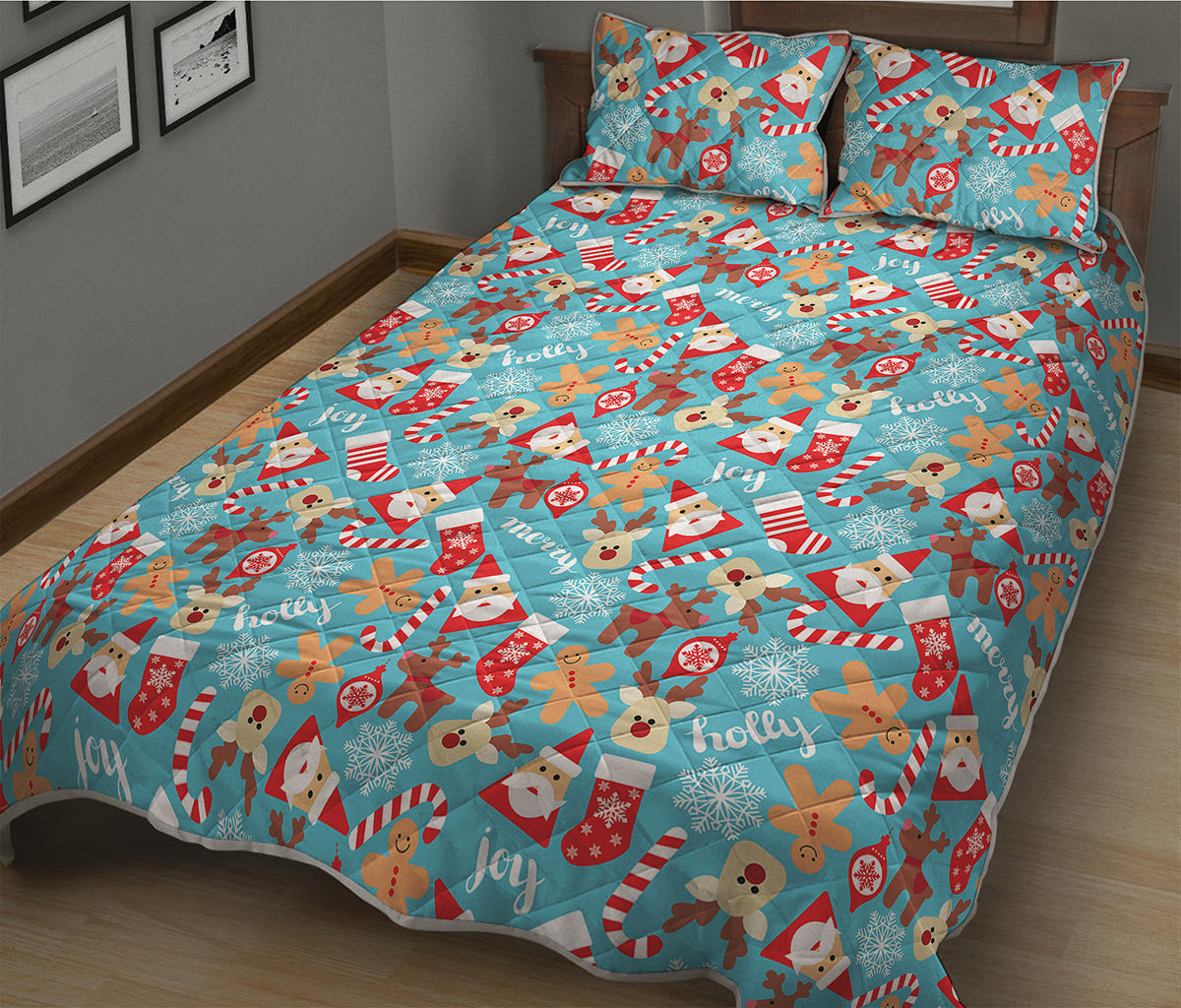 Cute Christmas Elements Pattern Print Quilt Bed Set