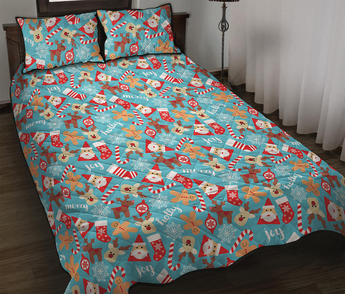 Cute Christmas Elements Pattern Print Quilt Bed Set