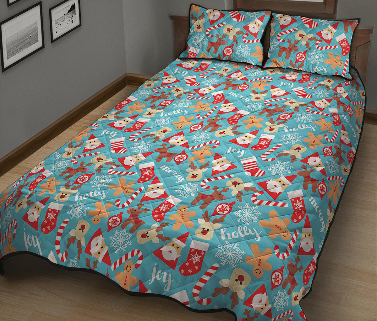Cute Christmas Elements Pattern Print Quilt Bed Set
