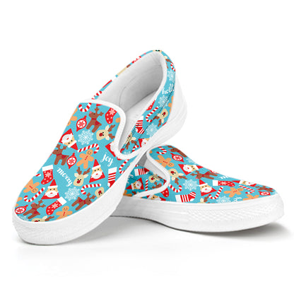 Cute Christmas Elements Pattern Print White Slip On Shoes