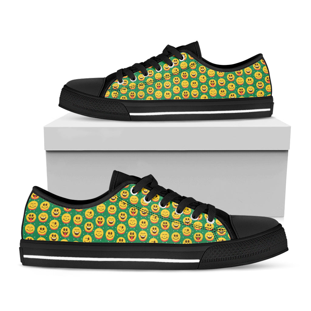 Cute Christmas Emoji Pattern Print Black Low Top Shoes