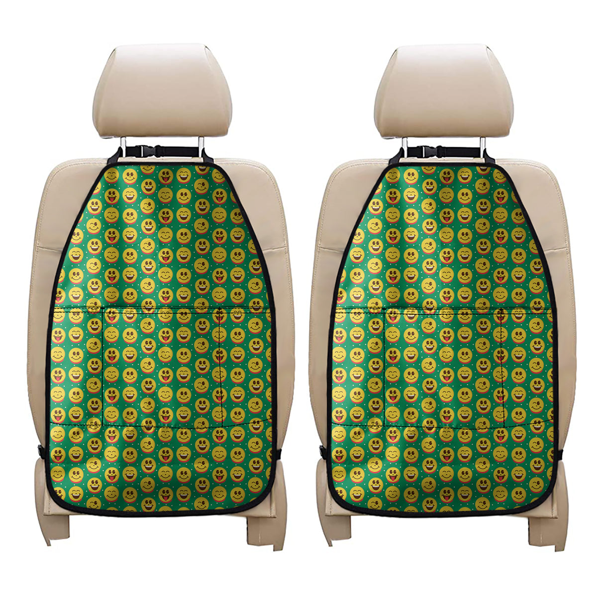 Cute Christmas Emoji Pattern Print Car Seat Organizers