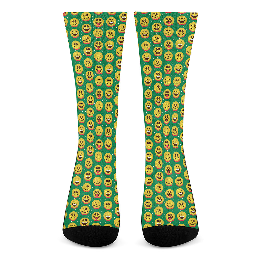 Cute Christmas Emoji Pattern Print Crew Socks