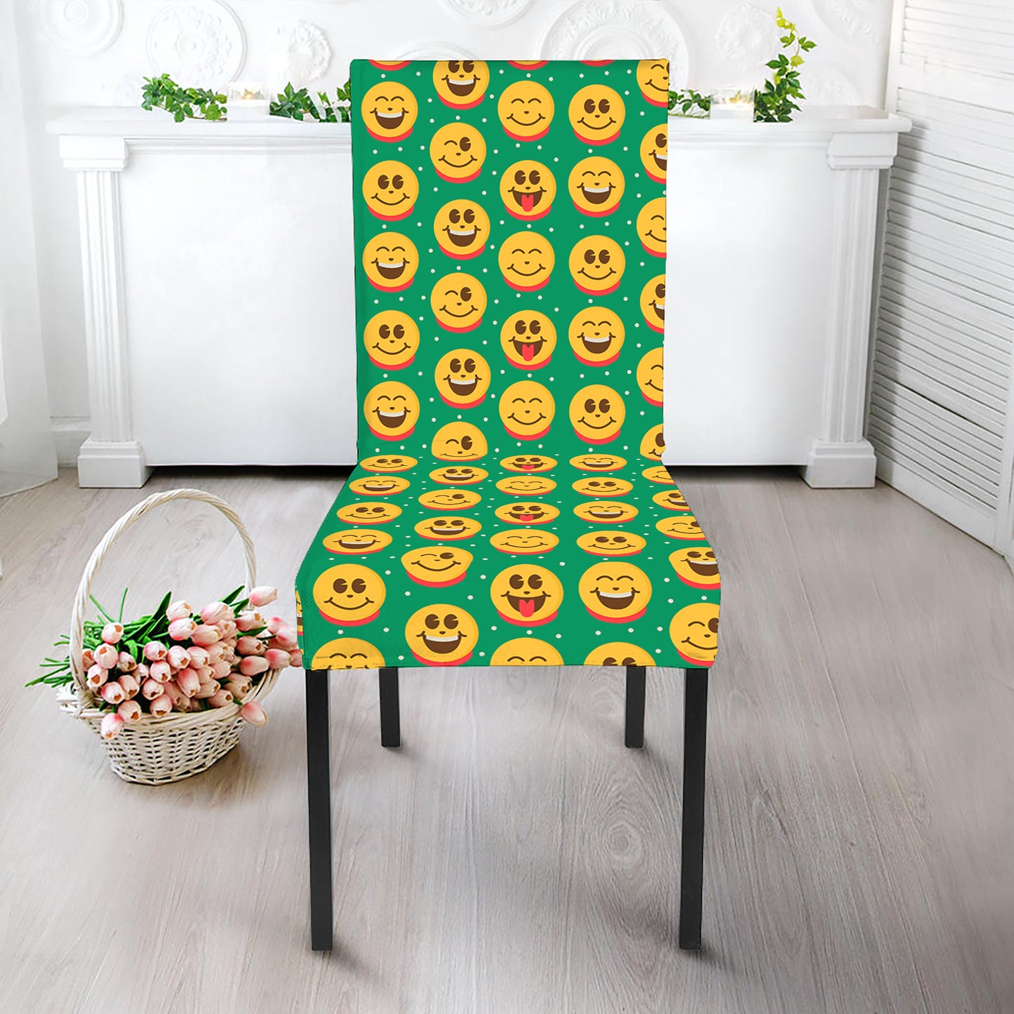 Cute Christmas Emoji Pattern Print Dining Chair Slipcover
