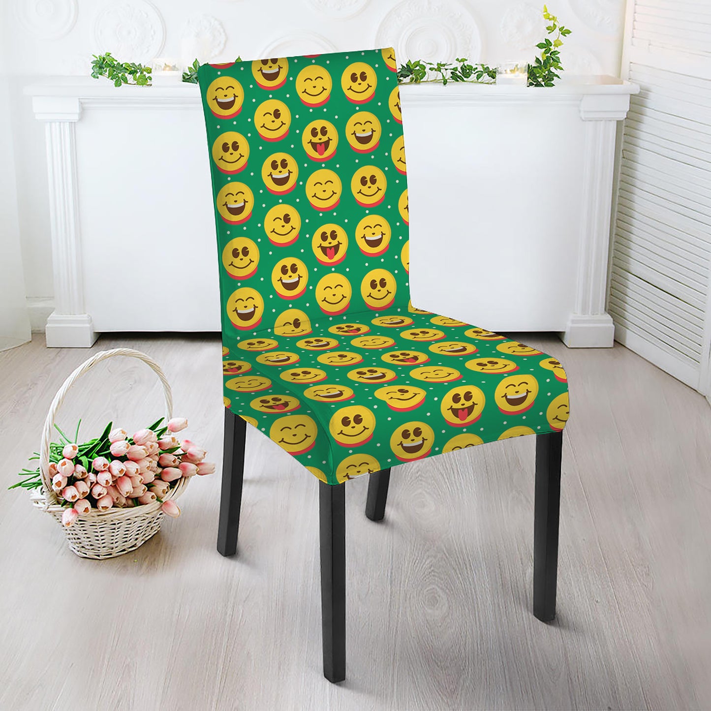 Cute Christmas Emoji Pattern Print Dining Chair Slipcover