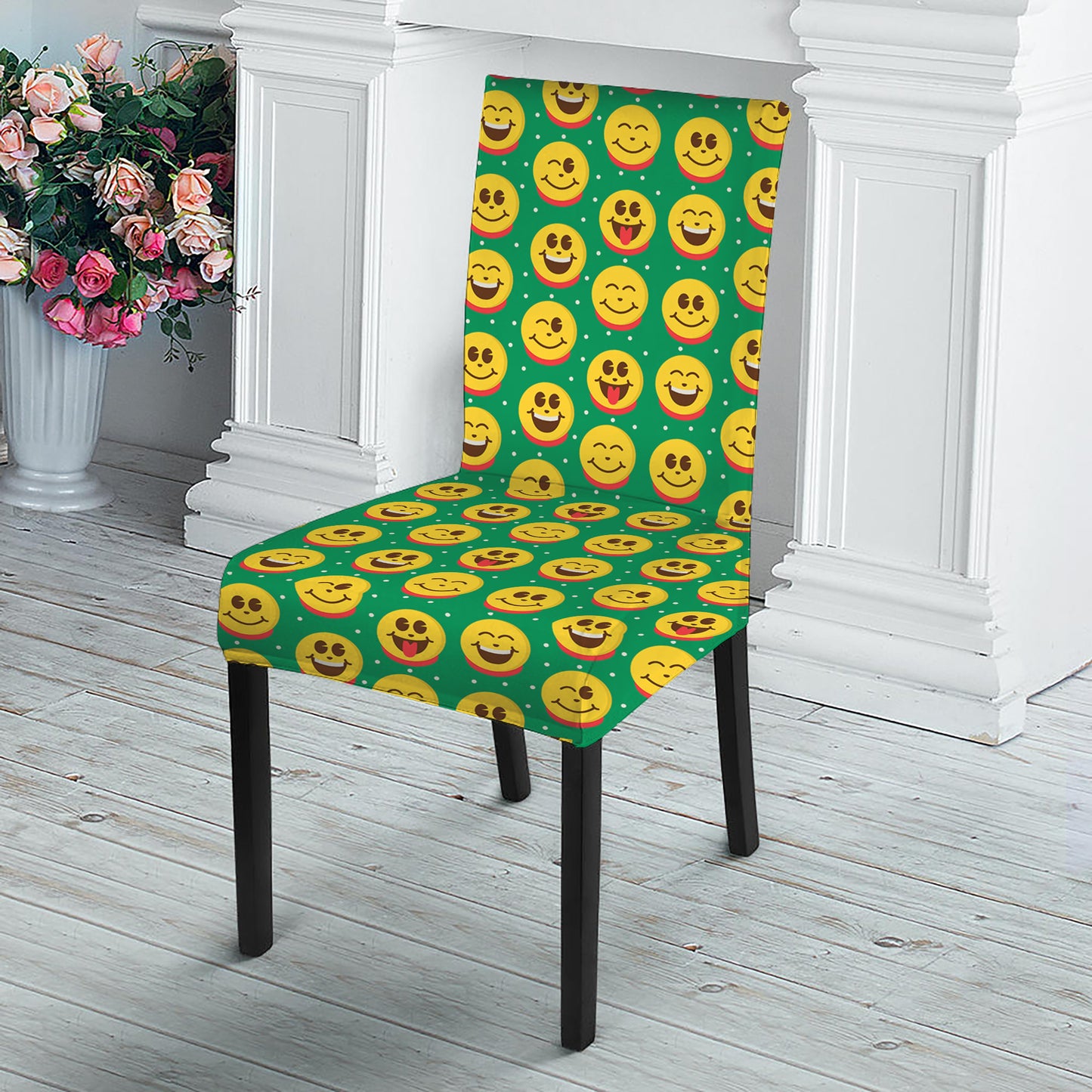 Cute Christmas Emoji Pattern Print Dining Chair Slipcover