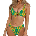 Cute Christmas Emoji Pattern Print Front Bow Tie Bikini