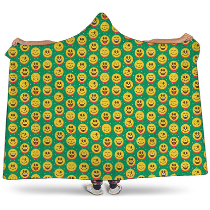 Cute Christmas Emoji Pattern Print Hooded Blanket