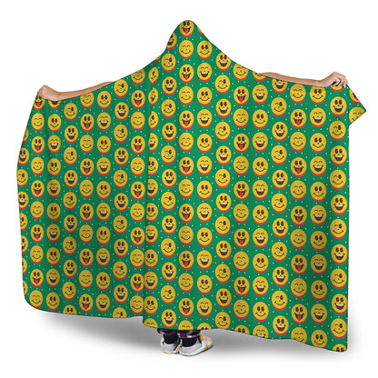 Cute Christmas Emoji Pattern Print Hooded Blanket