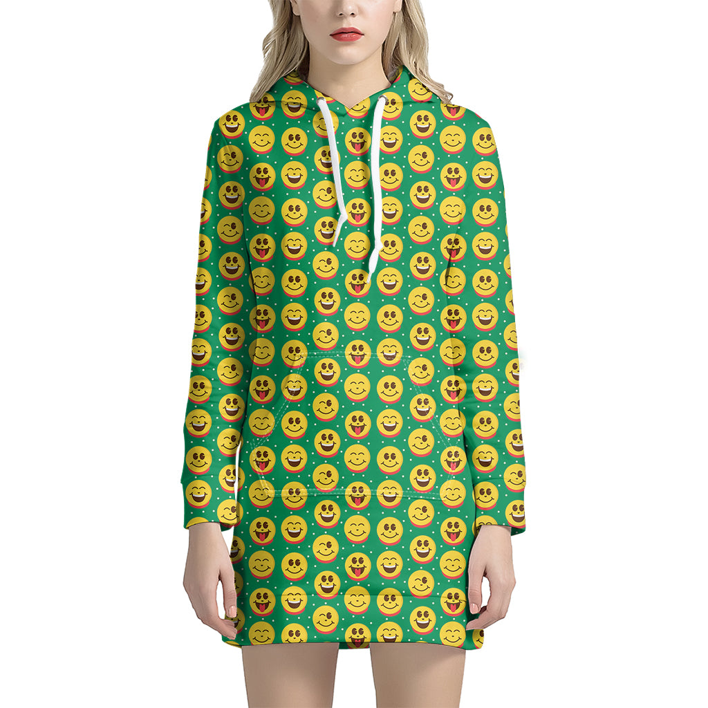 Cute Christmas Emoji Pattern Print Hoodie Dress