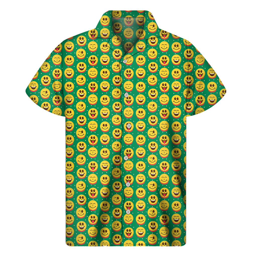 Cute Christmas Emoji Pattern Print Men's Short Sleeve Shirt