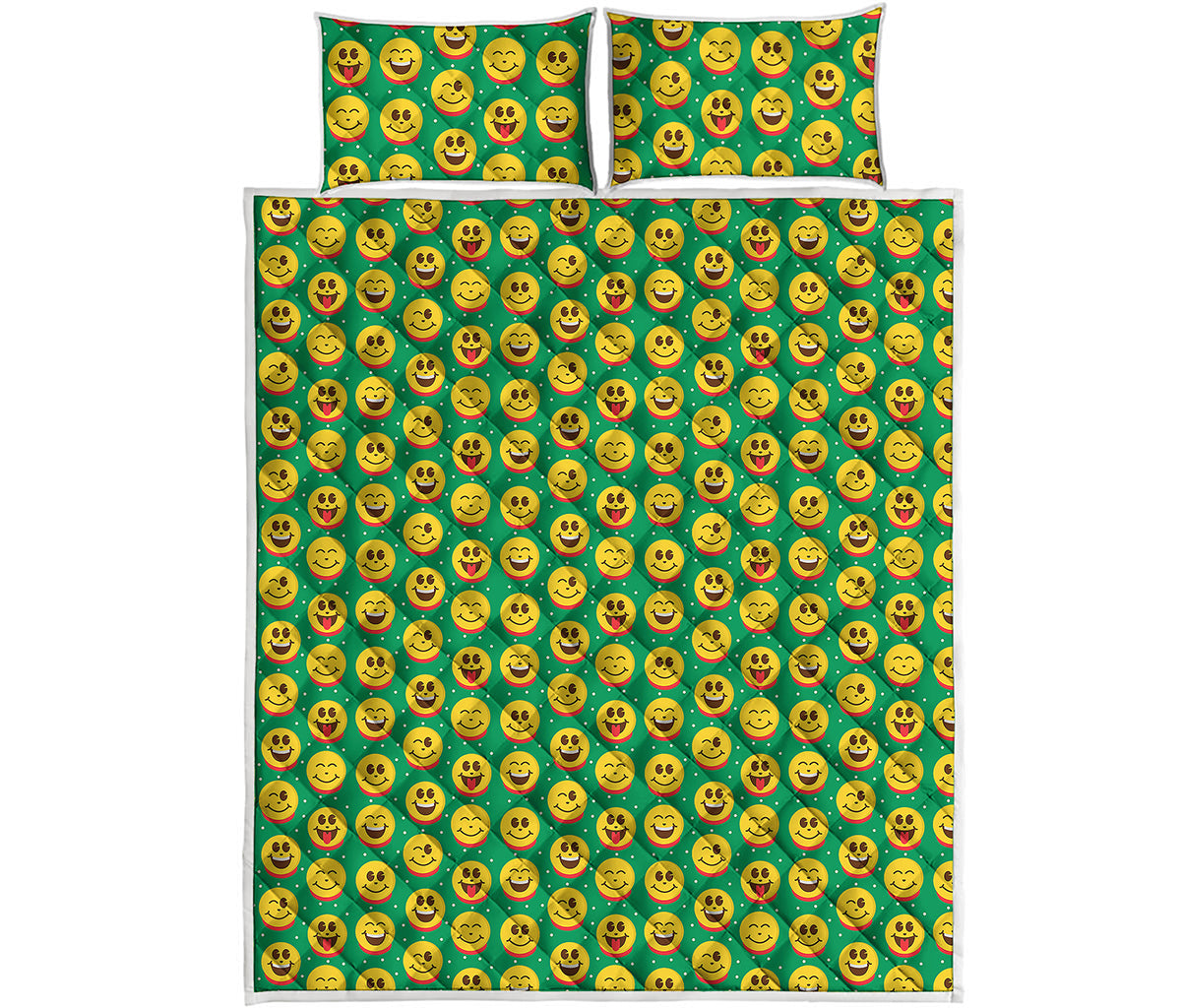 Cute Christmas Emoji Pattern Print Quilt Bed Set
