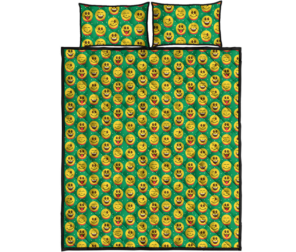 Cute Christmas Emoji Pattern Print Quilt Bed Set