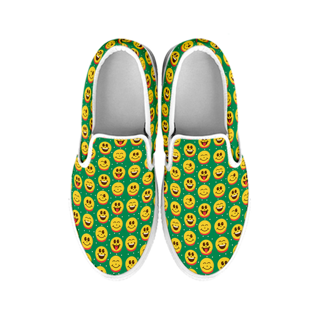 Cute Christmas Emoji Pattern Print White Slip On Shoes