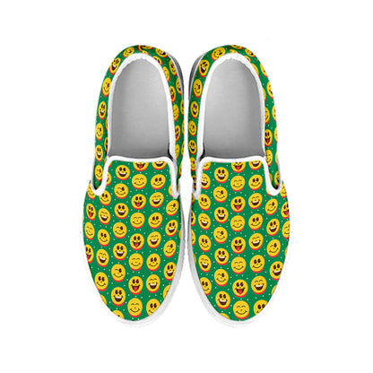 Cute Christmas Emoji Pattern Print White Slip On Shoes