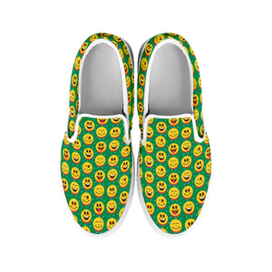 Cute Christmas Emoji Pattern Print White Slip On Shoes