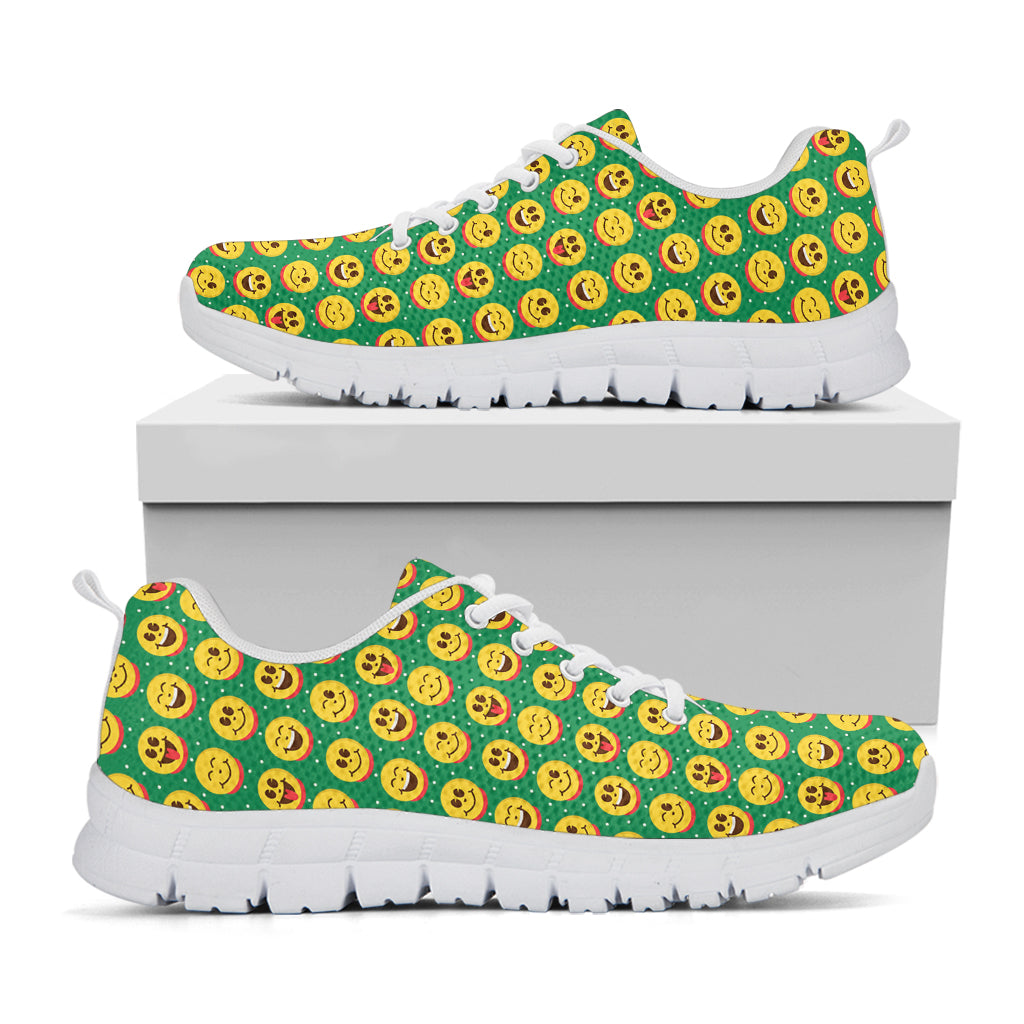 Cute Christmas Emoji Pattern Print White Sneakers