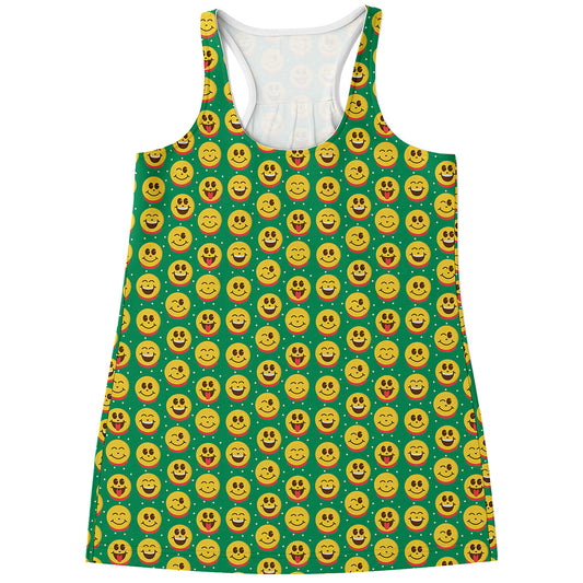 Cute Christmas Emoji Pattern Print Women's Racerback Tank Top
