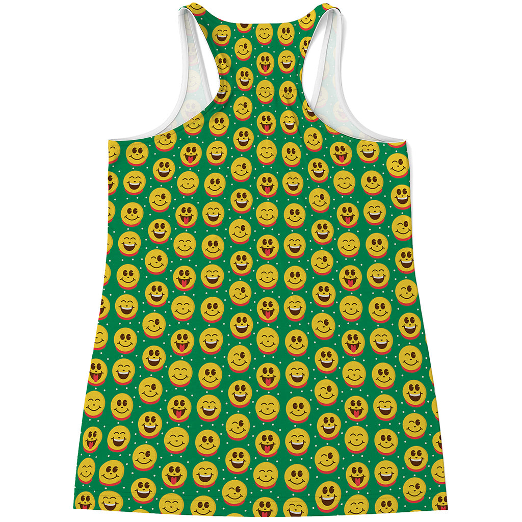 Cute Christmas Emoji Pattern Print Women's Racerback Tank Top