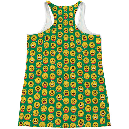 Cute Christmas Emoji Pattern Print Women's Racerback Tank Top
