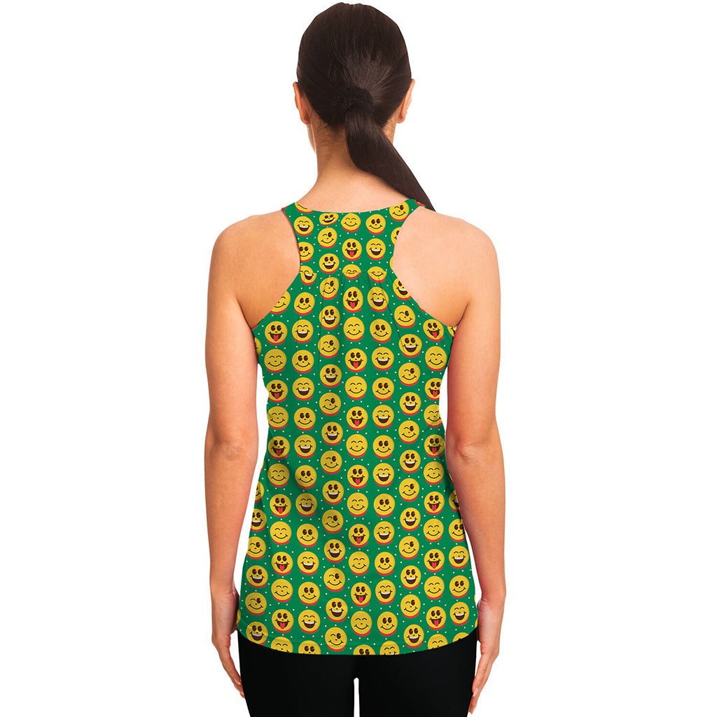 Cute Christmas Emoji Pattern Print Women's Racerback Tank Top