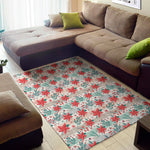 Cute Christmas Poinsettia Pattern Print Area Rug