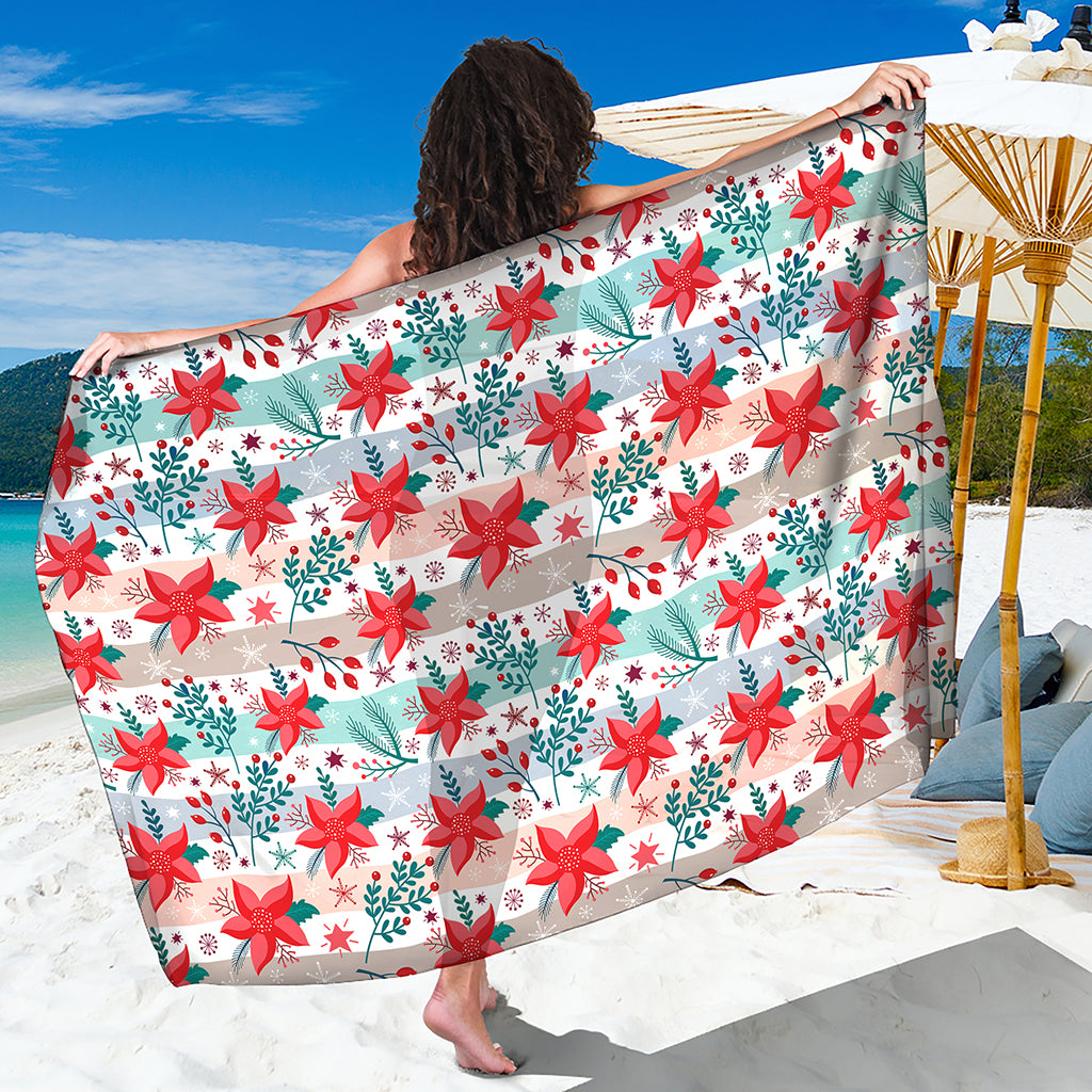 Cute Christmas Poinsettia Pattern Print Beach Sarong Wrap