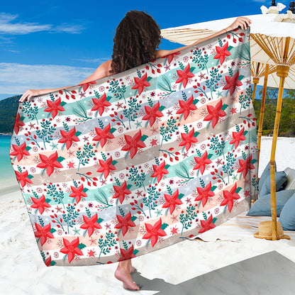 Cute Christmas Poinsettia Pattern Print Beach Sarong Wrap