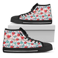 Cute Christmas Poinsettia Pattern Print Black High Top Sneakers