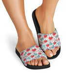 Cute Christmas Poinsettia Pattern Print Black Slide Sandals