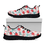 Cute Christmas Poinsettia Pattern Print Black Sneakers