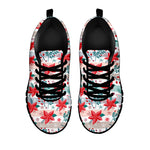 Cute Christmas Poinsettia Pattern Print Black Sneakers