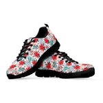 Cute Christmas Poinsettia Pattern Print Black Sneakers