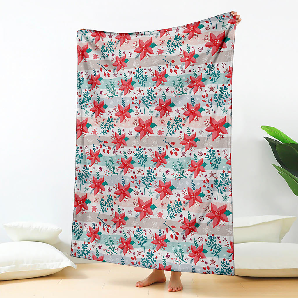Cute Christmas Poinsettia Pattern Print Blanket