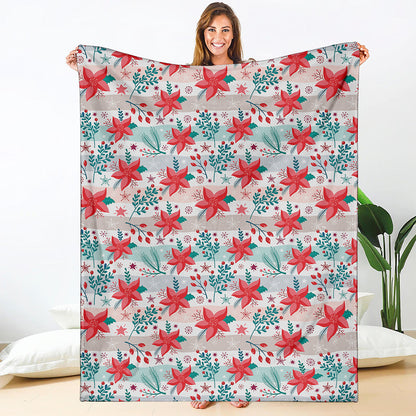 Cute Christmas Poinsettia Pattern Print Blanket
