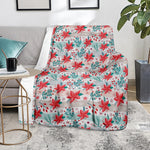 Cute Christmas Poinsettia Pattern Print Blanket