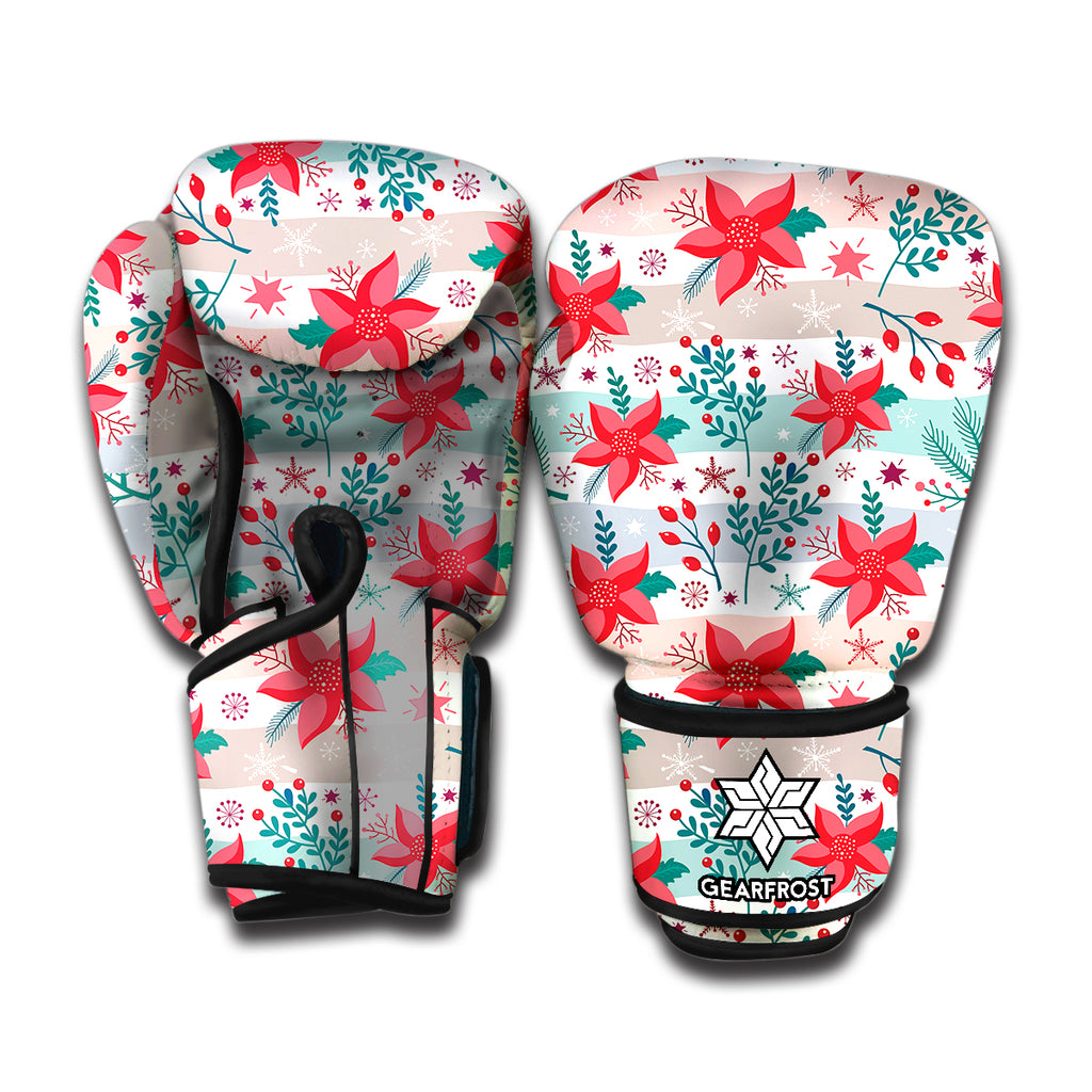 Cute Christmas Poinsettia Pattern Print Boxing Gloves