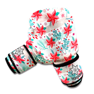 Cute Christmas Poinsettia Pattern Print Boxing Gloves