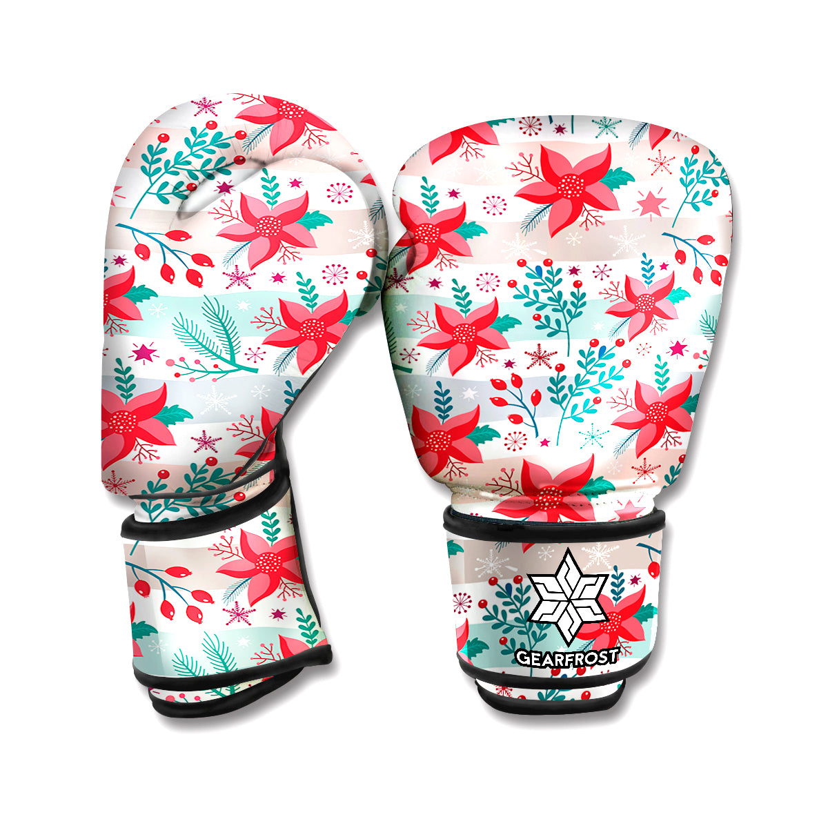 Cute Christmas Poinsettia Pattern Print Boxing Gloves