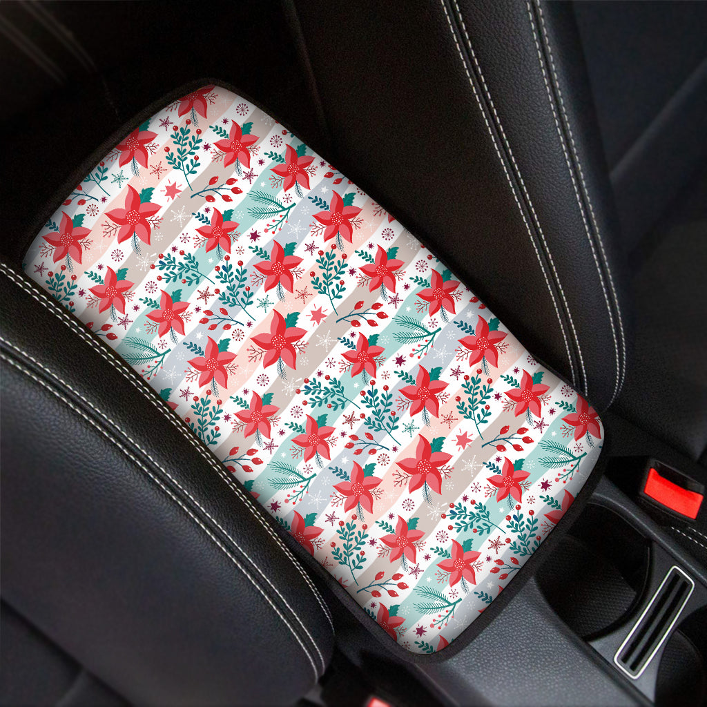 Cute Christmas Poinsettia Pattern Print Car Center Console Cover