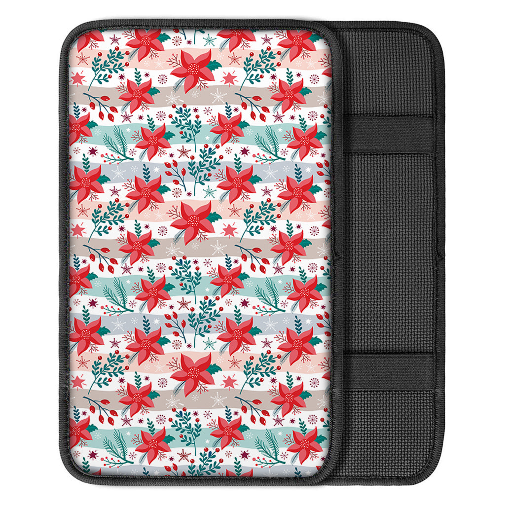 Cute Christmas Poinsettia Pattern Print Car Center Console Cover