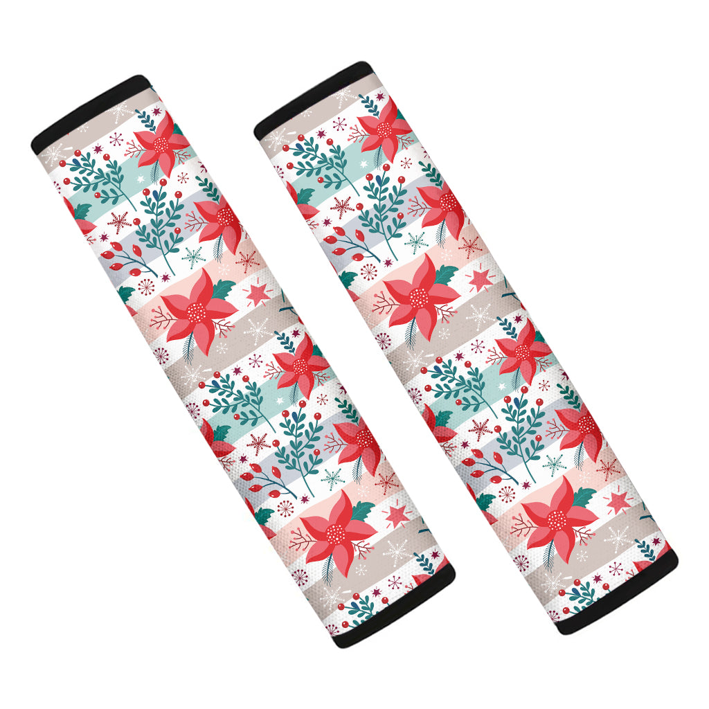 Cute Christmas Poinsettia Pattern Print Car Seat Belt Covers