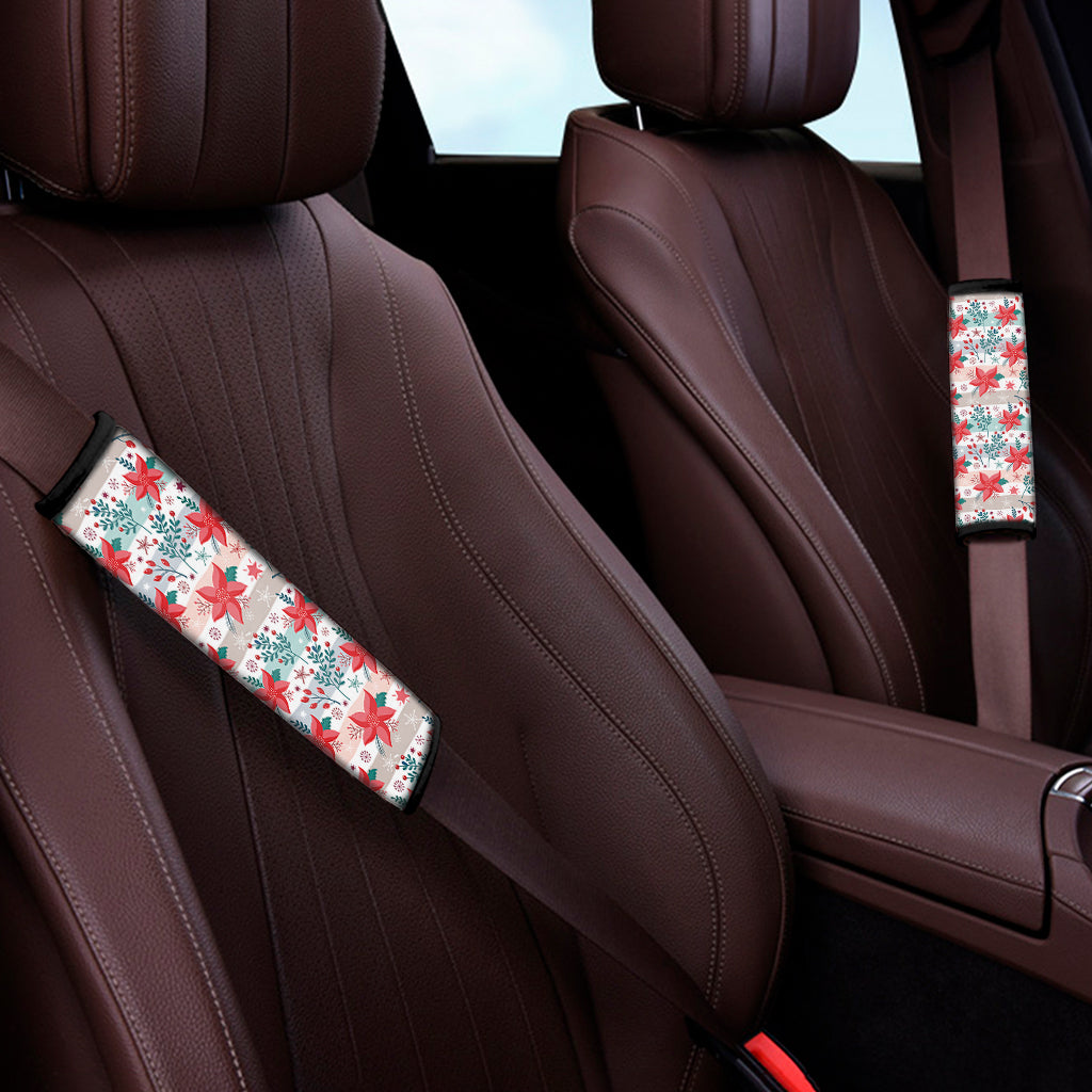 Cute Christmas Poinsettia Pattern Print Car Seat Belt Covers