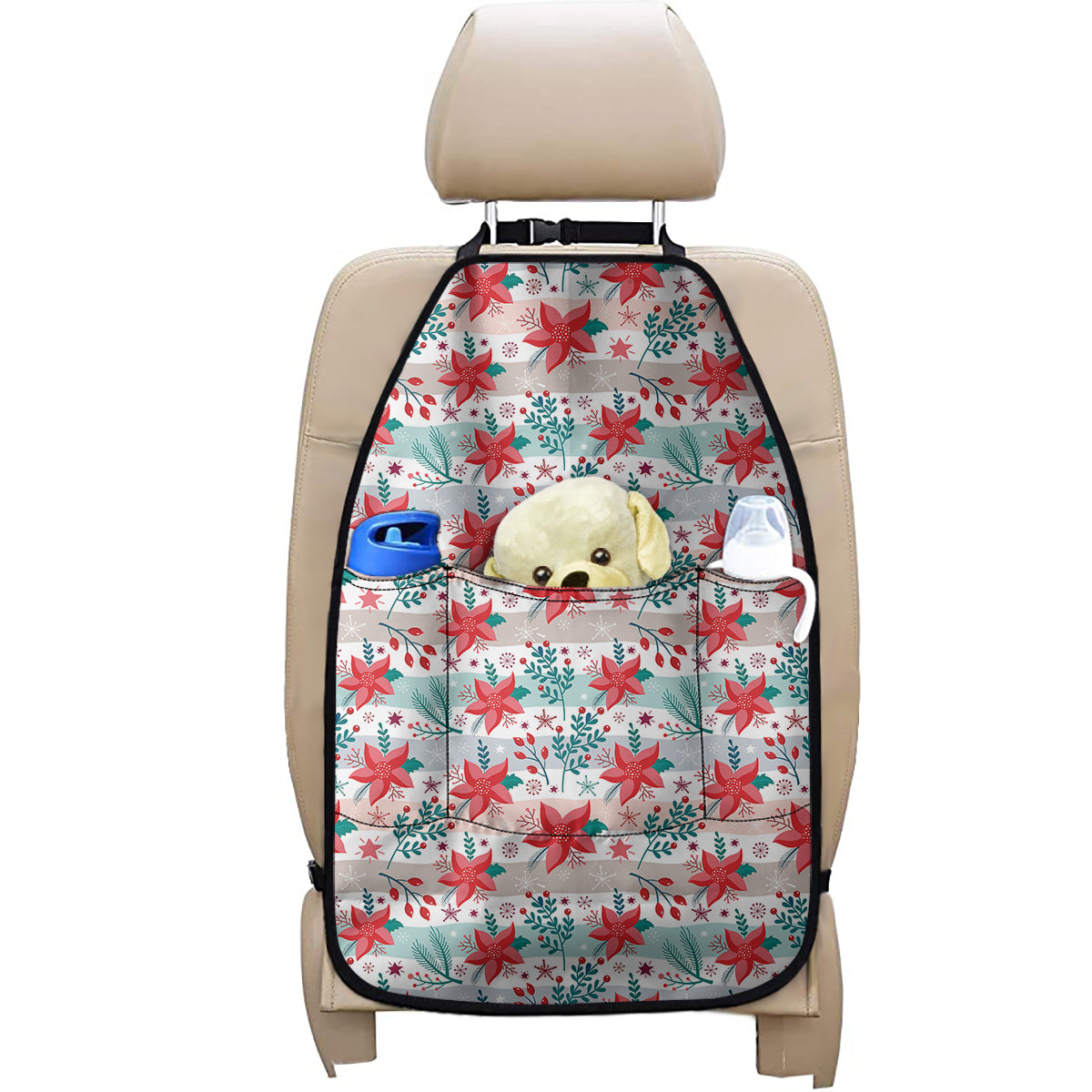 Cute Christmas Poinsettia Pattern Print Car Seat Organizers