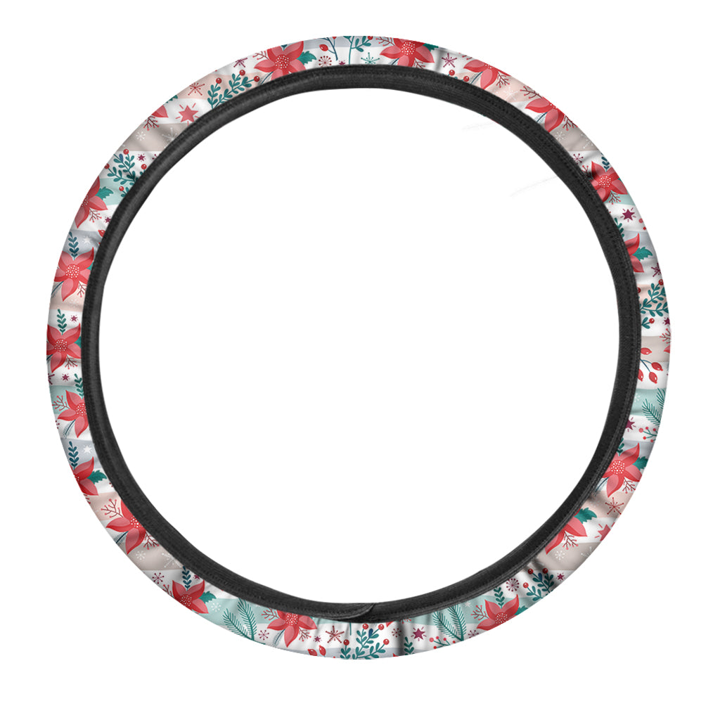 Cute Christmas Poinsettia Pattern Print Car Steering Wheel Cover
