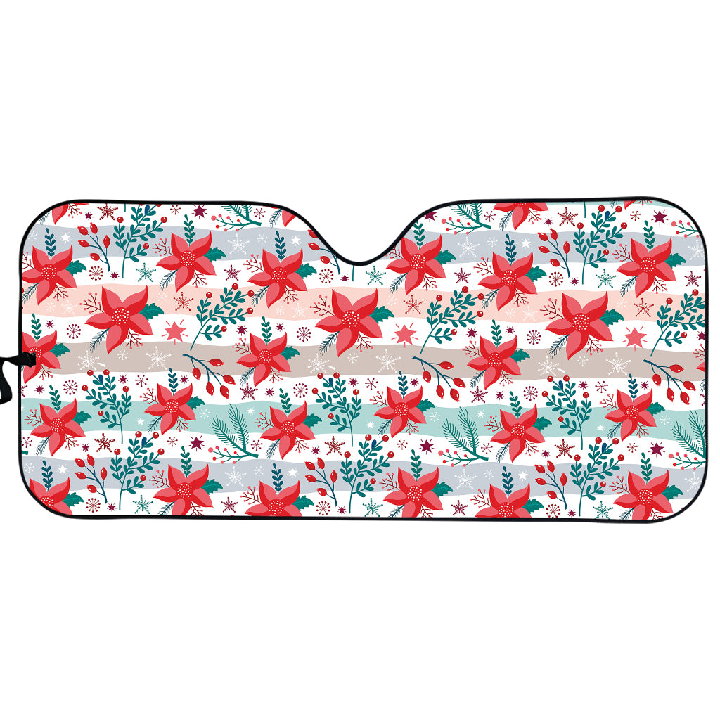 Cute Christmas Poinsettia Pattern Print Car Sun Shade