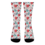 Cute Christmas Poinsettia Pattern Print Crew Socks