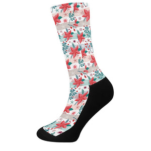 Cute Christmas Poinsettia Pattern Print Crew Socks